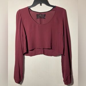 Reformation Long Sleeve Semi-Sheer Crop Top Scoop Neckline Crepe Fabric Sz: S/XS